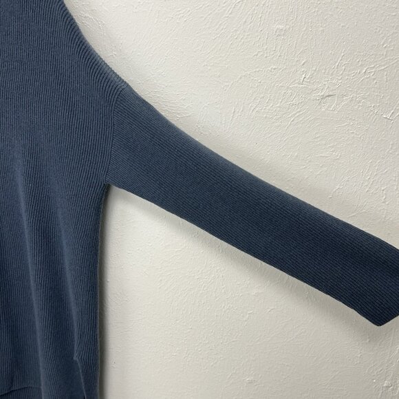 Lafayette 148 Blue Wool Cashmere Blend Ribbed  V-Neck Tunic Sweater Size L Boho - Picture 4 of 10